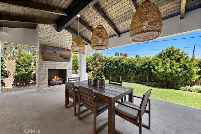 213 Avenida Princesa, San Clemente, CA 92672 - view of patio / terrace featuring an outdoor stone fireplace and outdoor dining area