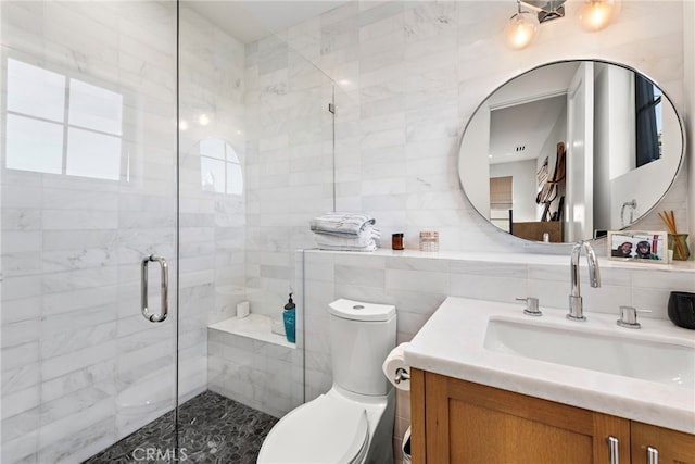 213 Avenida Princesa, San Clemente, CA 92672 - full bathroom featuring tile walls, toilet, vanity, and a shower stall