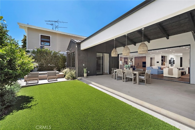213 Avenida Princesa, San Clemente, CA 92672 - rear view of house with an outdoor hangout area, a patio area, and a yard