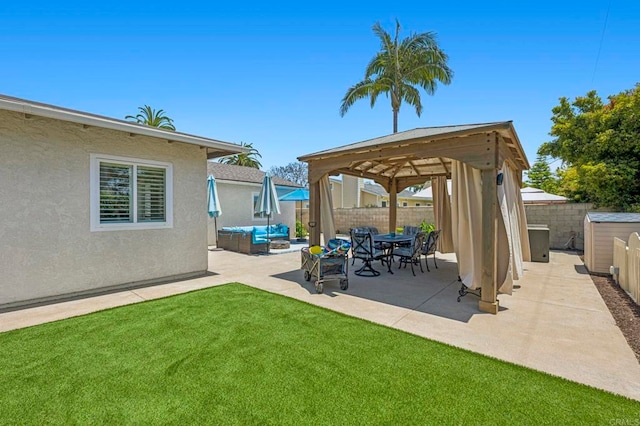 3925 Linmar Ln, Carlsbad, CA 92008 - fenced backyard with a gazebo, outdoor lounge area, and a patio area