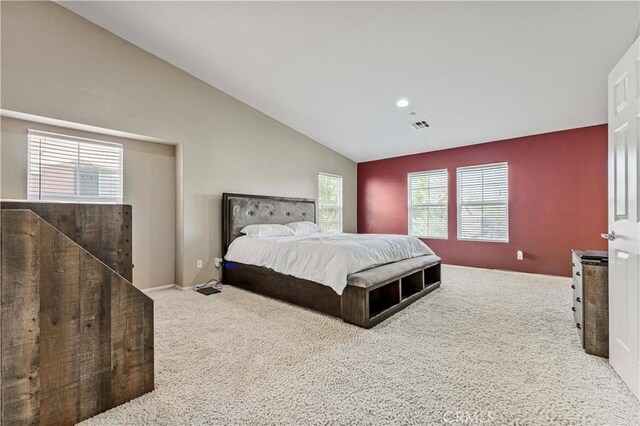 15601 N Peak Ln, Fontana, CA 92336 - bedroom with carpet flooring, lofted ceiling, and recessed lighting