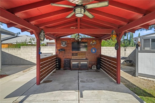 16080 San Jacinto Ave, Fontana, CA 92336 - view of patio featuring a ceiling fan and an outdoor kitchen