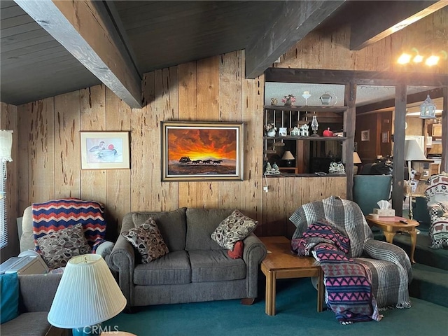 320 Starvation Flats Rd, Big Bear Lake, CA 92315 - carpeted living area with wooden walls