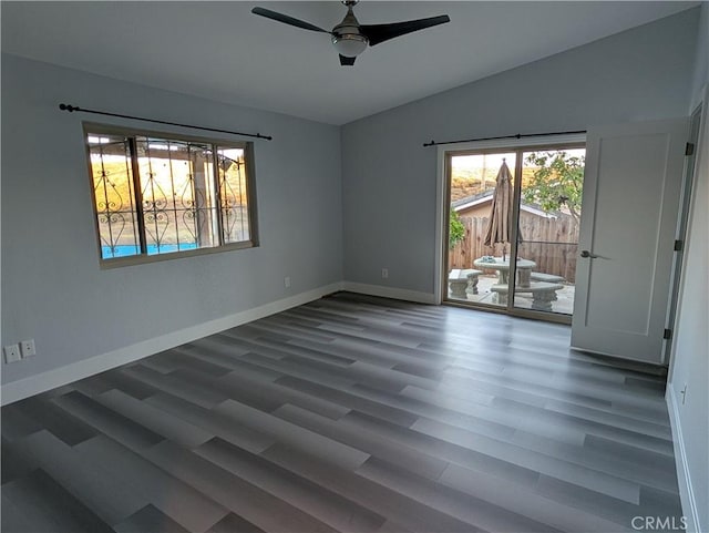 23040 Giant Fir Pl, Canyon Lake, CA 92587 - unfurnished room with wood finished floors, baseboards, and ceiling fan