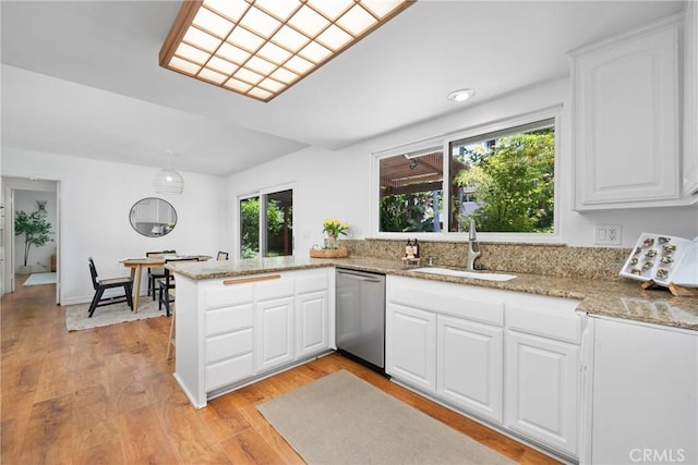 2704 Albatross Dr, Costa Mesa, CA 92626 - kitchen featuring dishwasher, a sink, a peninsula, and white cabinets