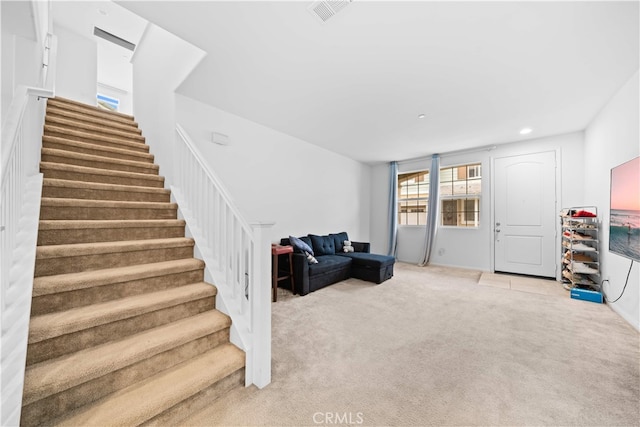 5874 Silver Oaks Dr, Chino, CA 91710 - interior space with stairway, light carpet, and recessed lighting