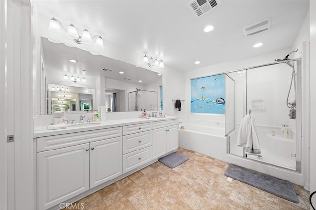 5874 Silver Oaks Dr, Chino, CA 91710 - bathroom with a stall shower, a garden tub, double vanity, and recessed lighting
