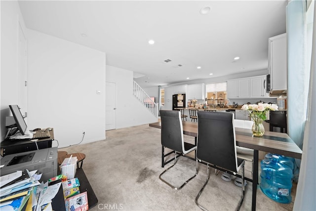 5874 Silver Oaks Dr, Chino, CA 91710 - dining area featuring stairway, recessed lighting, and light colored carpet