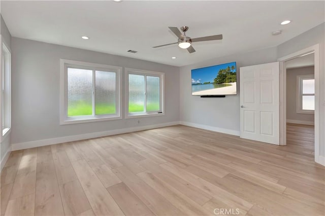 26242 Via Corrizo, San Juan Capistrano, CA 92675 - unfurnished room featuring baseboards, light wood-style flooring, a ceiling fan, and recessed lighting