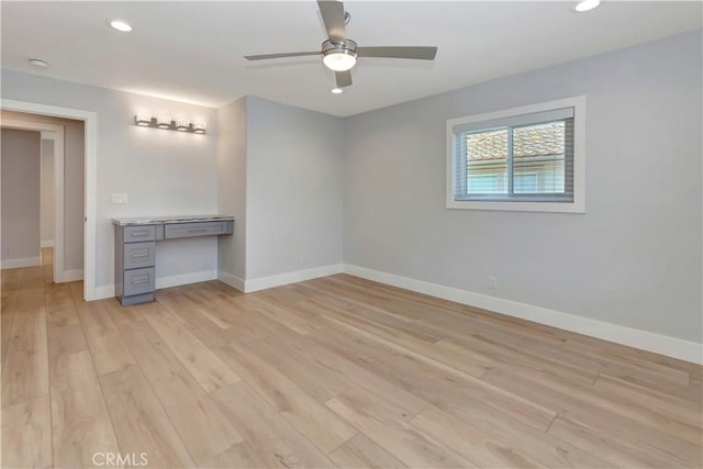 26242 Via Corrizo, San Juan Capistrano, CA 92675 - unfurnished bedroom featuring light wood-style floors, baseboards, recessed lighting, a desk, and a ceiling fan