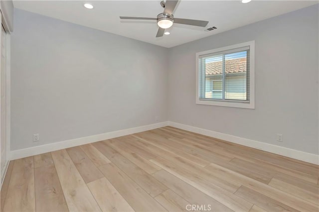 26242 Via Corrizo, San Juan Capistrano, CA 92675 - spare room featuring light wood-type flooring, recessed lighting, baseboards, and ceiling fan