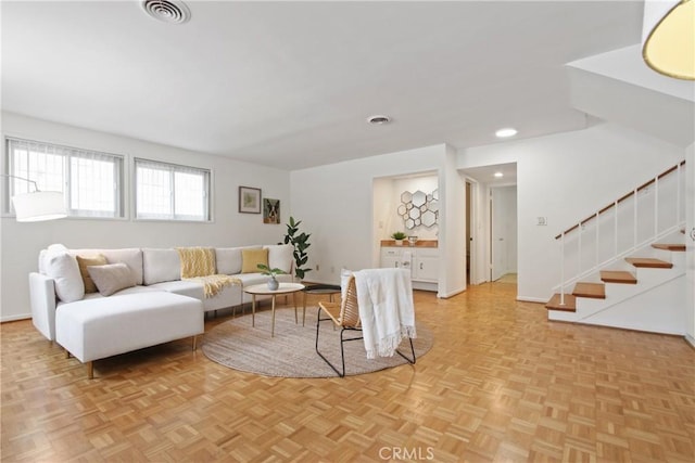 3441 Lilly Ave, Long Beach, CA 90808 - living room featuring stairway, recessed lighting, and baseboards