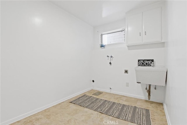 3441 Lilly Ave, Long Beach, CA 90808 - laundry room featuring hookup for an electric dryer, baseboards, hookup for a washing machine, cabinet space, and hookup for a gas dryer