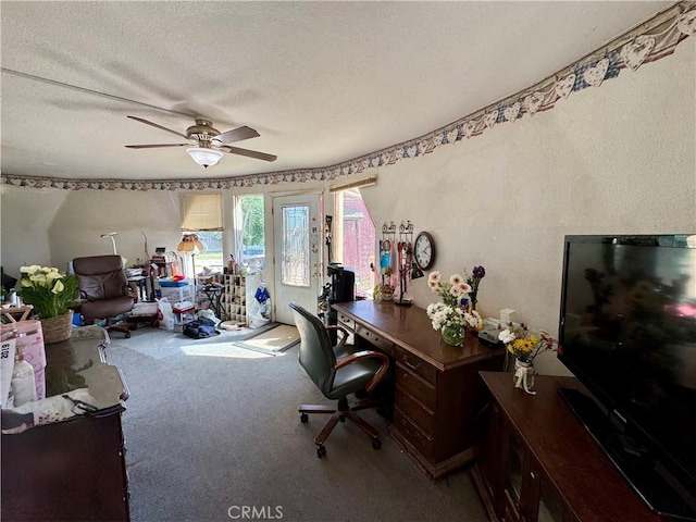 10265 Nancy Ave, Cherry Valley, CA 92223 - carpeted office with ceiling fan and a textured ceiling