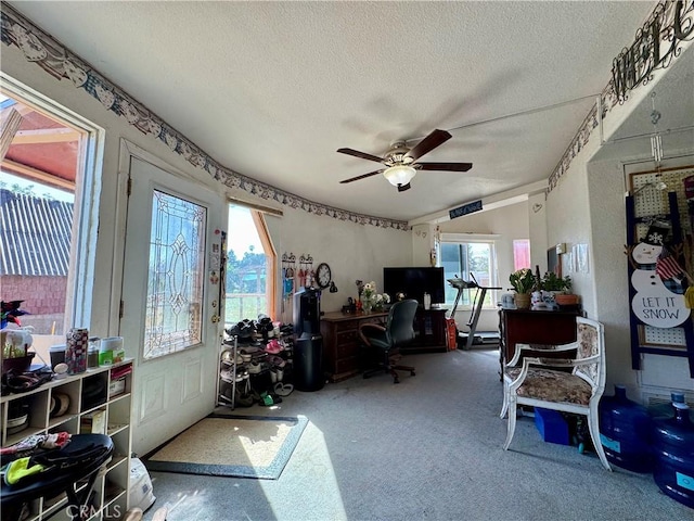 10265 Nancy Ave, Cherry Valley, CA 92223 - carpeted office space featuring a textured ceiling and a ceiling fan