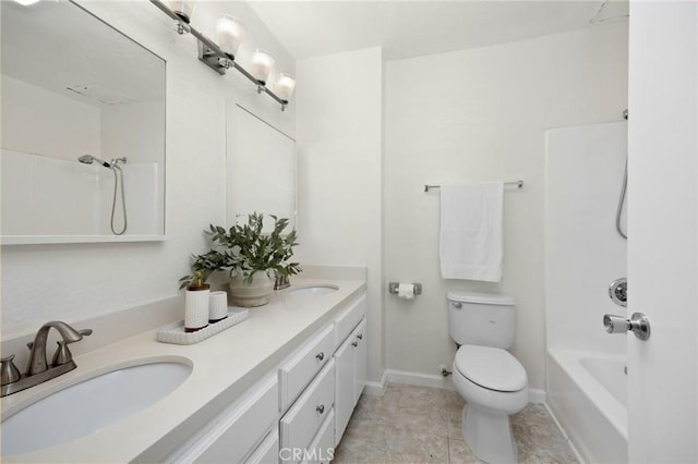 222 S Catalina Ave Unit 8, Pasadena, CA 91106 - bathroom with double vanity, toilet,  shower combination, baseboards, and tile patterned floors