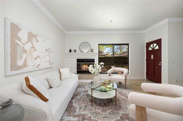 222 S Catalina Ave Unit 8, Pasadena, CA 91106 - living area with crown molding, a glass covered fireplace, and wood finished floors