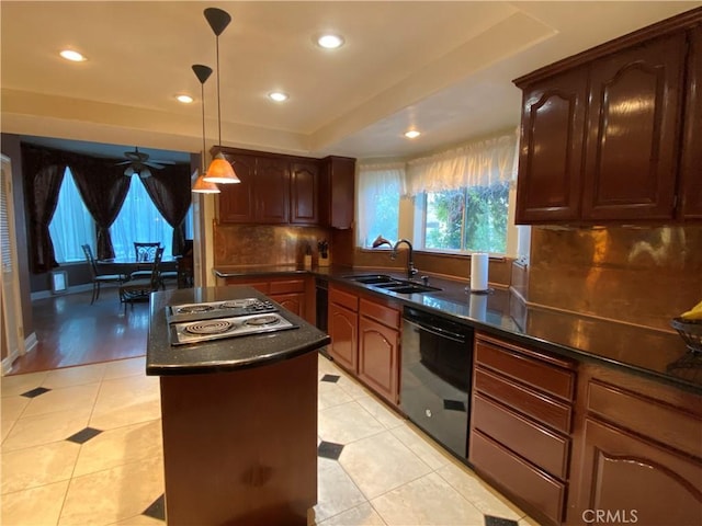 7614 Calpella Ave, Hesperia, CA 92345 - kitchen featuring black dishwasher, a sink, stainless steel electric cooktop, dark countertops, and recessed lighting