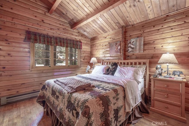 331 Maple Ln, Sugarloaf, CA 92386 - bedroom with wooden ceiling, light wood-style floors, and a baseboard heating unit