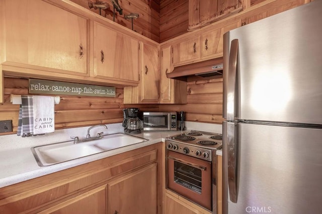331 Maple Ln, Sugarloaf, CA 92386 - kitchen featuring stainless steel appliances, a sink, light countertops, and under cabinet range hood