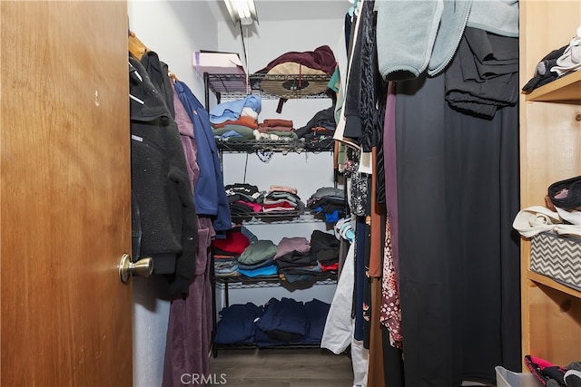 197 Weisshorn Dr, Crestline, CA 92325 - walk in closet featuring wood finished floors