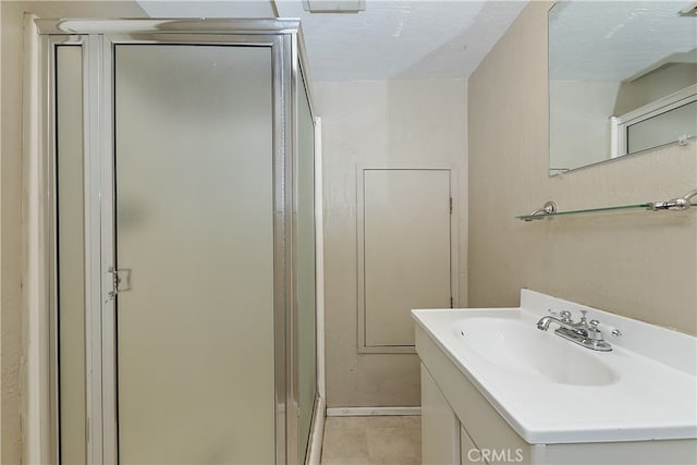 197 Weisshorn Dr, Crestline, CA 92325 - bathroom with vanity, a shower stall, and tile patterned flooring