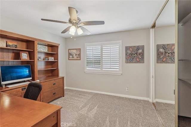 3184 Holloway Ct, Newbury Park, CA 91320 - office space featuring light carpet, ceiling fan, and baseboards