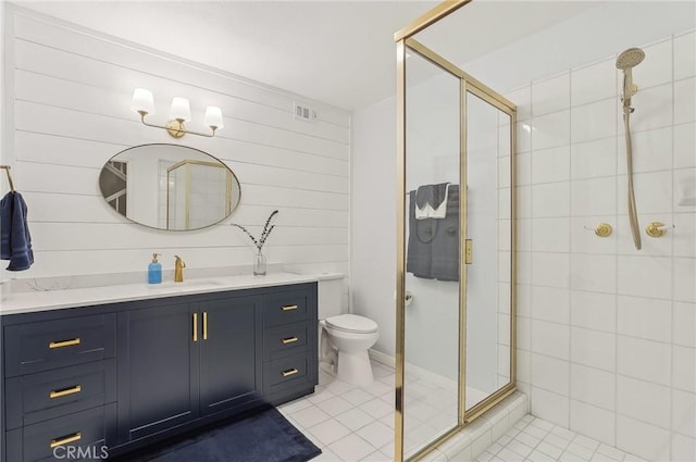 3184 Holloway Ct, Newbury Park, CA 91320 - full bathroom featuring vanity, a stall shower, toilet, and tile patterned flooring