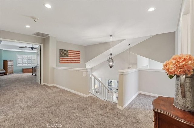 3184 Holloway Ct, Newbury Park, CA 91320 - hallway featuring carpet flooring, recessed lighting, baseboards, and an upstairs landing
