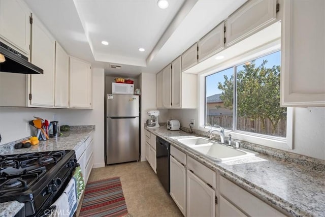 508 Woodland Dr, Los Osos, CA 93402 - kitchen featuring freestanding refrigerator, a sink, white microwave, dishwasher, and gas stove