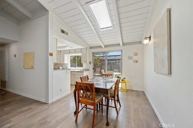 508 Woodland Dr, Los Osos, CA 93402 - dining area with light wood finished floors, baseboards, and wood ceiling