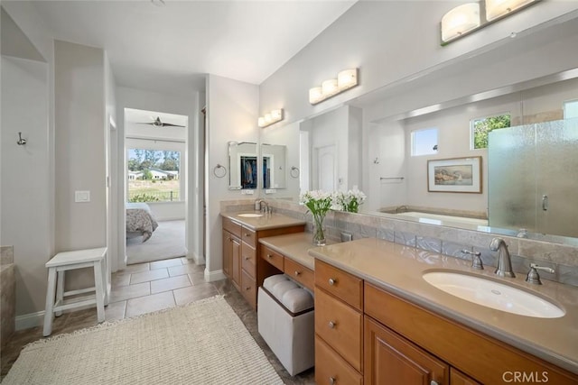 1494 Vista Tesoro Pl, Nipomo, CA 93444 - ensuite bathroom with vanity, plenty of natural light, a shower stall, and a bath