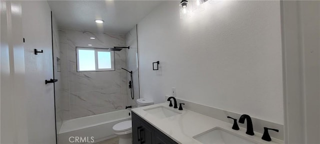 3355 Debbie Ln, Riverside, CA 92501 - full bathroom with toilet, double vanity, and bathtub / shower combination