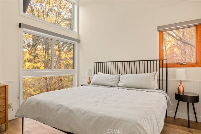 217 Crest Cir, Lake Arrowhead, CA 92352 - bedroom featuring wainscoting and wood finished floors