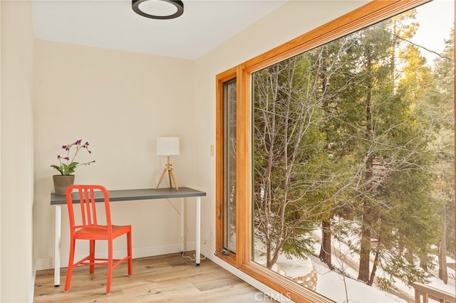 217 Crest Cir, Lake Arrowhead, CA 92352 - doorway to outside with wood finished floors and baseboards