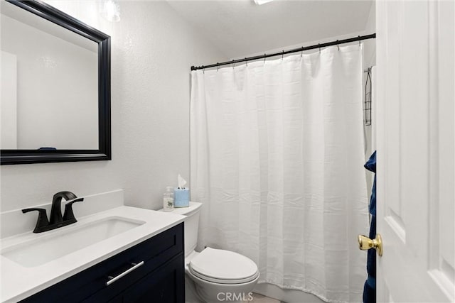 720 E Mountain Ridge Rd, Lake Almanor, CA 96137 - bathroom featuring toilet, vanity, and a shower with shower curtain