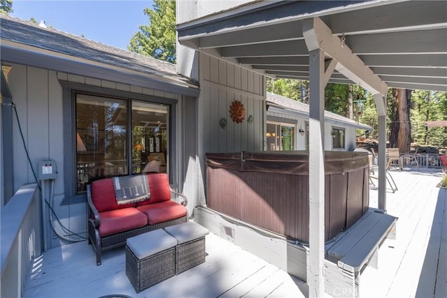 720 E Mountain Ridge Rd, Lake Almanor, CA 96137 - wooden terrace with a hot tub