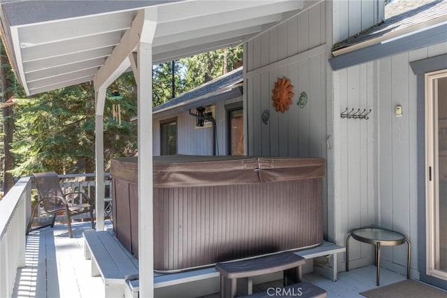 720 E Mountain Ridge Rd, Lake Almanor, CA 96137 - wooden terrace featuring a hot tub
