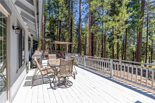 720 E Mountain Ridge Rd, Lake Almanor, CA 96137 - wooden terrace featuring outdoor dining area and grilling area