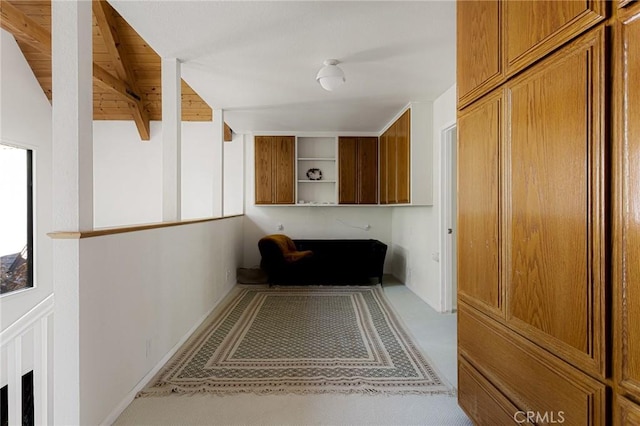 951 Osprey Ln, Lake Arrowhead, CA 92352 - hall featuring wooden ceiling with exposed beams