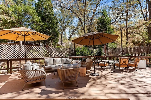 951 Osprey Ln, Lake Arrowhead, CA 92352 - wooden terrace with an outdoor living space