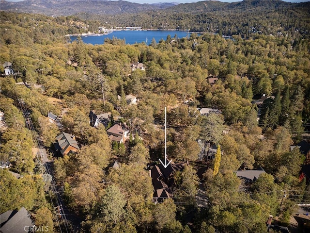 951 Osprey Ln, Lake Arrowhead, CA 92352 - aerial view of property's location with a forest and a water and mountain view