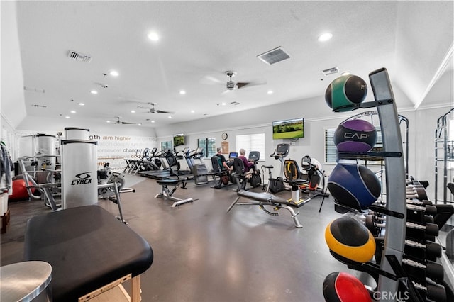 23981 Via Astuto, Murrieta, CA 92562 - workout area featuring a ceiling fan and recessed lighting