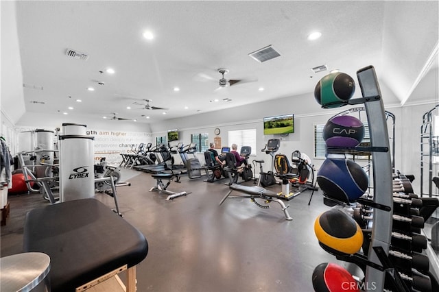 23981 Via Astuto, Murrieta, CA 92562 - workout area with a ceiling fan and recessed lighting