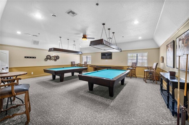 23981 Via Astuto, Murrieta, CA 92562 - playroom featuring carpet, billiards, a textured ceiling, baseboards, and recessed lighting