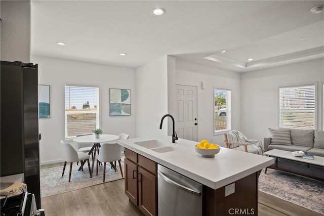 5560 Keith Rd, Paradise, CA 95969 - kitchen with a sink, dishwasher, open floor plan, light wood-type flooring, and recessed lighting