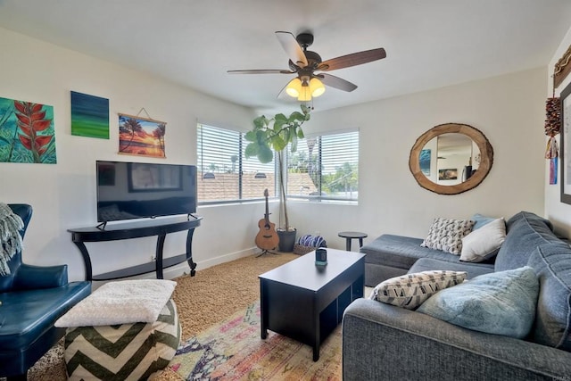1080 Buena Pl, Carlsbad, CA 92008 - living room featuring ceiling fan, baseboards, and carpet flooring