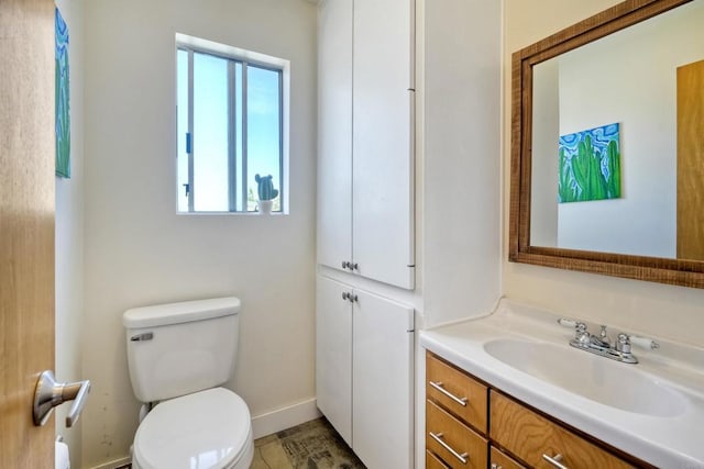 1080 Buena Pl, Carlsbad, CA 92008 - half bathroom featuring toilet, vanity, and baseboards