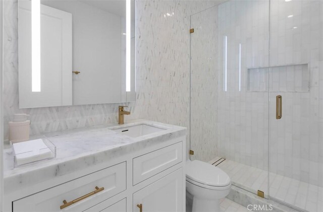 2401 Bayshore Dr, Newport Beach, CA 92663 - bathroom featuring vanity, toilet, and a shower stall