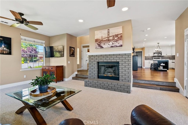 1534 Via Arroyo, Paso Robles, CA 93446 - living area with dark carpet, ceiling fan, recessed lighting, and baseboards